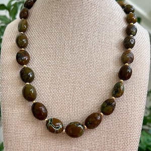Brown Turquoise Beaded Necklace 18k Gold Filled Clasp/Beads Natural Gemstone Layering Beaded Necklace Turquoise Chunky Statement Necklace