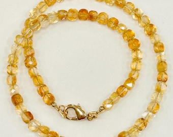 Sparkling Citrine Beaded Necklace 18k Gold Filled Large Clasp and Accent Beads Natural Gemstone Layering Semi-Precious Beaded Necklace 5mm