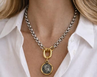 Mixed Metal Double Curb Chain Necklace: Gold Carabiner Clasp - Etsy