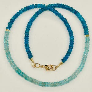 Blue Apatite Beaded Necklace: 18k Gold Filled Clasp, Gemstone Jewelry