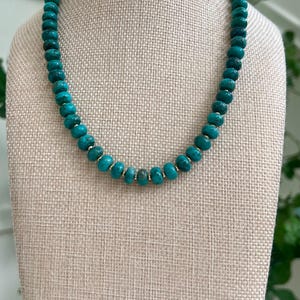 Blue Turquoise Beaded Necklace 18k Gold Filled Clasp/Beads Natural Gemstone Layering Beaded Necklace Gorgeous 5x8mm Smooth Rondelle Stones