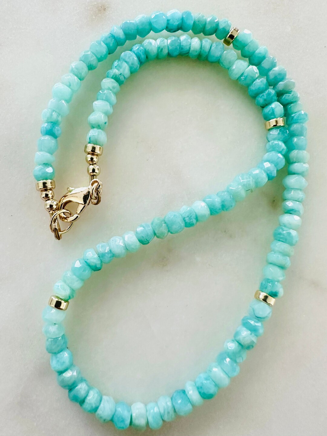 Fawfa Multi-color Amazonite Rondelle Beaded Necklace – 17-18 Inch – Handmade