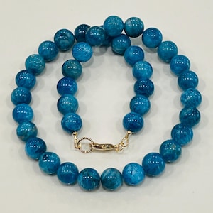 Blue Apatite Beaded Necklace: 18k Gold Filled Clasp, Natural Gemstone