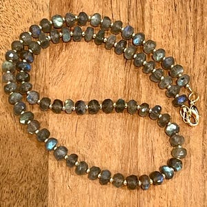 Sparkling Labradorite Beaded Necklace 18k Gold Filled Clasp/Beads Semi-Precious Natural Gemstone Necklace 5.5mm Rondelle Faceted Stones