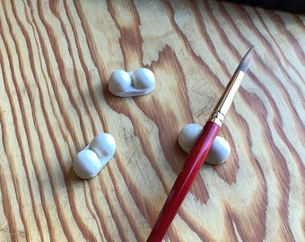 Ceramic Brush Holder.  One Brush/Tool.  Glazed with Minimalist, Half-Sphere Design.