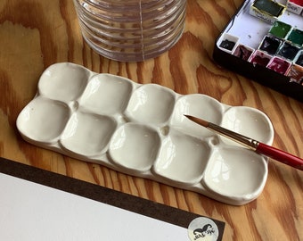 10 Well Ceramic Mixing Palette.  Large, deep wells for mixing watercolor, gouache, ink, acrylic, and oil paints.