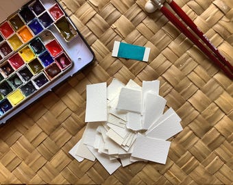Muestras de papel para acuarela. 100 % algodón, 63 kg. Textura rugosa. 50 unidades.