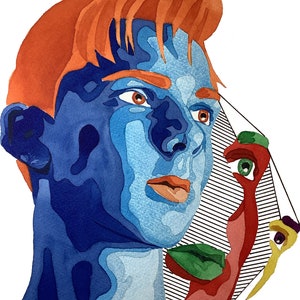 Three face Boy. Original Watercolor. 9x12 inches.
