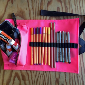 Small Art Supply Roll with Pocket. Pencil Case. Art Holder. 1000D Cordura, Waterproof Fabric. Travel and Plein Air Bag for Art Materials.