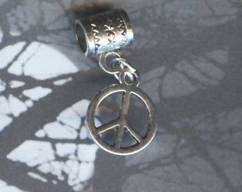Silver Peace Sign Lrg Hole Bead Fits All European Add a Bead Charm Bracelet Jewelry Pnd-Sy05AF