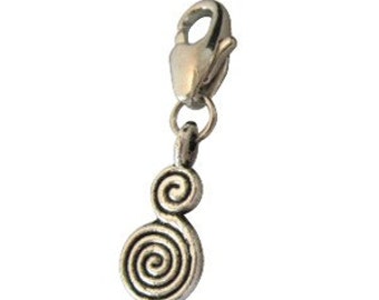 Build Your Bracelet - Silver Double Spiral Charm Clip on Add a Charm Jewelry OR for a Pet Collar PC-Sy068