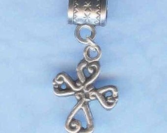 Silver Scrolled Cross Lrg Hole Bead Fits All European Style Add a Bead Charm Bracelet Jewelry AAB-Rec10AF