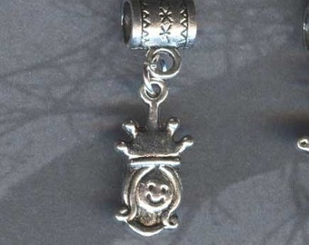 Silver Crowned Princess Lrg Hole Bead Fits All European  Add a Bead Charm Bracelet Jewelry Pnd-G004eb