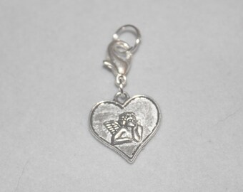 Build Your Bracelet - Silver Angel Heart Charm Clip on Add a Charm Jewelry OR for a Pet Collar SB-Ang008