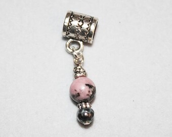 Silver Pearl & Rhodonite Lrg Hole Bead Fits All European and other Styles of  Add a Bead Charm Bracelet Jewelry PND-Gm106