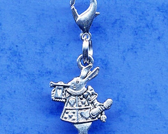 Build Your Bracelet - Alice in Wonderland Rabbit Charm Clip on Add a Charm Jewelry OR for a Pet Collar Sb-Gen155
