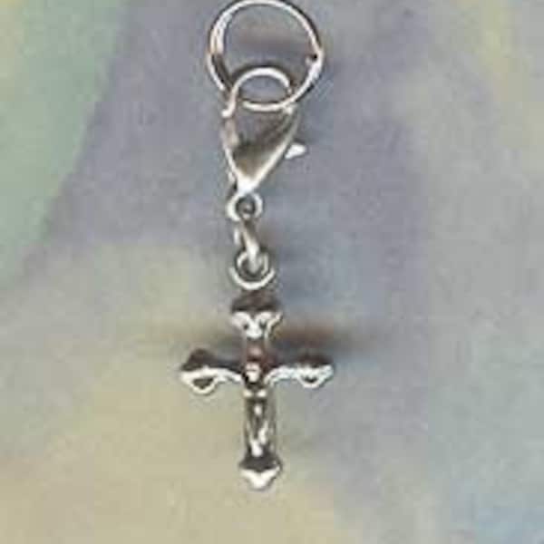 Silver Cross Charm, Crusifix Charm, Pet Charm, Collar Charm, Bridle Charm, Clip on Bracelet  Jewelry SB-rec02