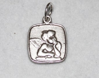 Angel Jewelry Square Coin Charm Pendant Sterling Silver Ang021