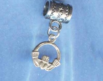 Sterling Silver Irish Claddaugh Lrg Hole Bead Fits All European Styles of Add a Bead Charm Bracelet Jewelry Pnd-ClSM