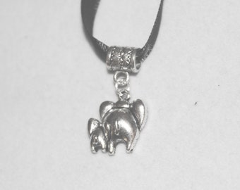 Handcrafted Cute Elephant Rumps Necklace Silver and Black BlkNek-Anm096