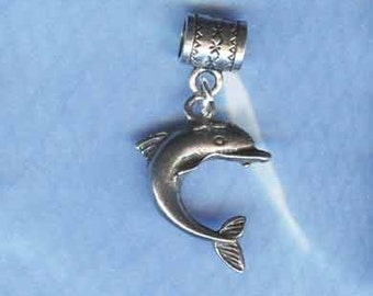 Silver Dolphin Lrg Hole Bead Fits all European Style  Add a Bead Charm Bracelet Jewelry PND-Anm023