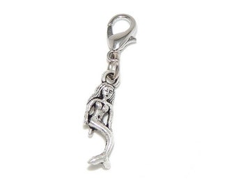Build Your Bracelet - Silver MERMAID Charm Clip on Add a Charm Jewelry OR for a Pet Collar Sb-Fy010