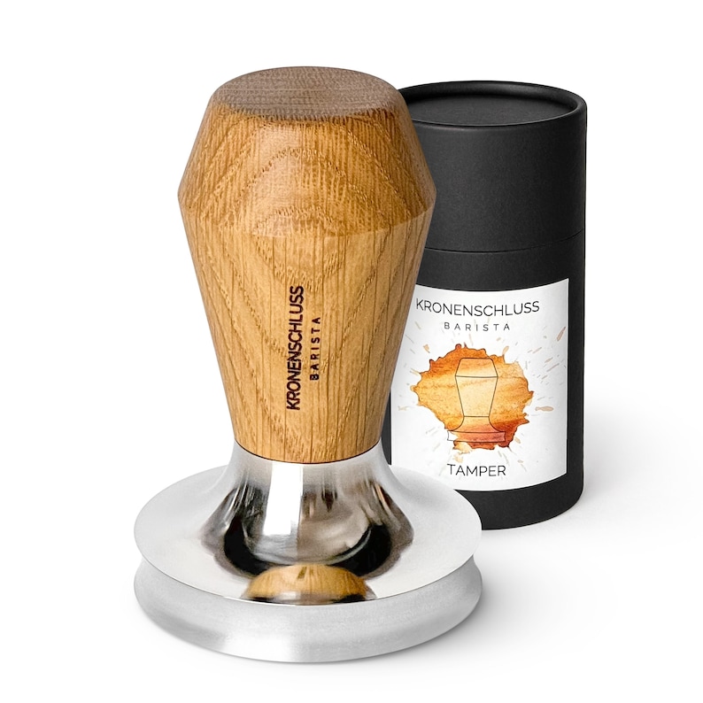 KRONENSCHLUSS Barista 58,4 mm regionaler Barista Tamper konkave Aussparung für perfekten Puck Eichenholz und Edelstahl 58,4 mm Eiche