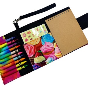 Crayon Wallet - Cupcake - Crayon Holder - Coloring Book - Kids Gift - Travel Gift - Drawing - Crayon Case - Craft - Toy - Sticker - Notepad