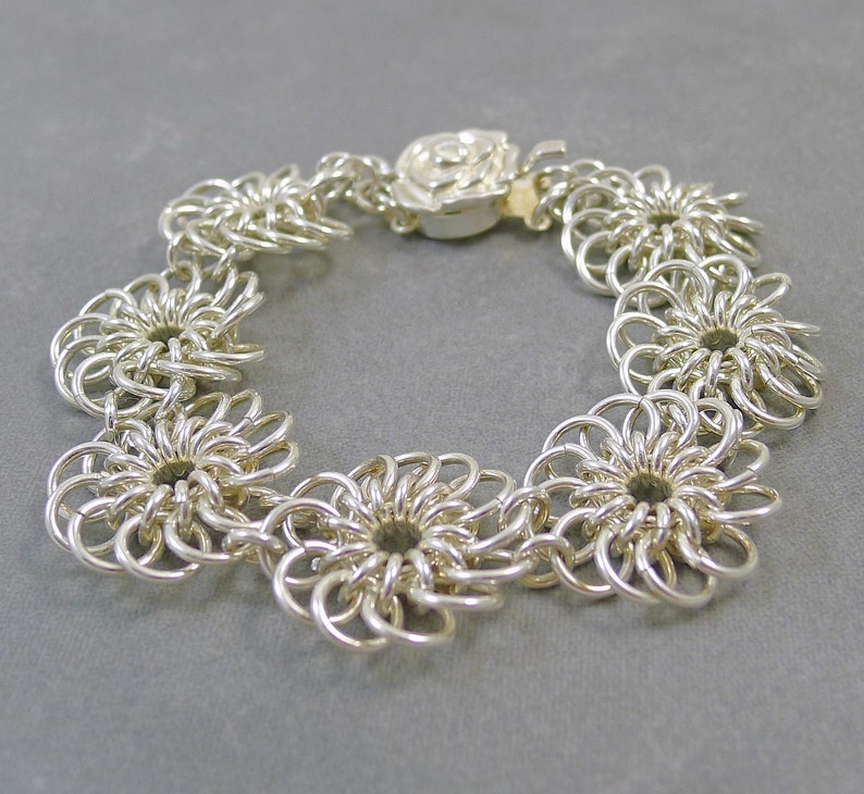 Sterling Silver Chrysanthemum Chainmaille Bracelet image 4