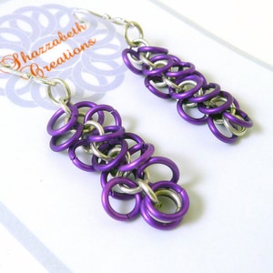 Sterling Silver and Purple Aluminium Shaggy Chainmaille Earrings image 2