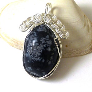 Snowflake Obsidian Tumbled Stone and Sterling Silver Pendant image 3