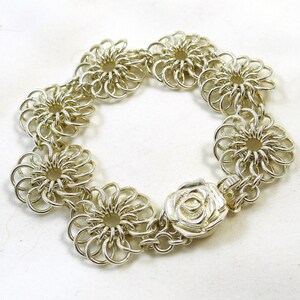 Sterling Silver Chrysanthemum Chainmaille Bracelet image 1