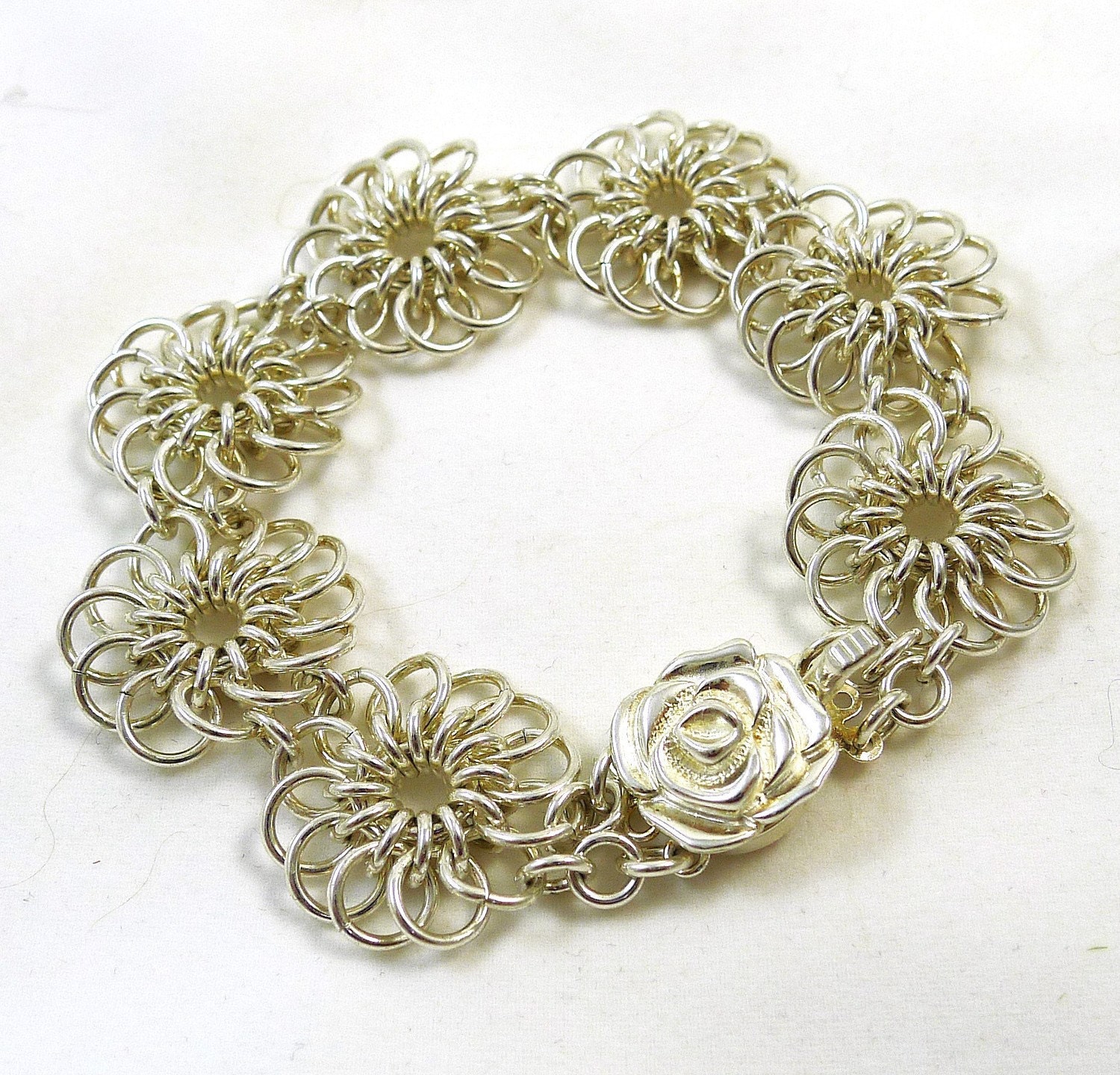 Sterling Silver Chrysanthemum Chainmaille Bracelet Etsy