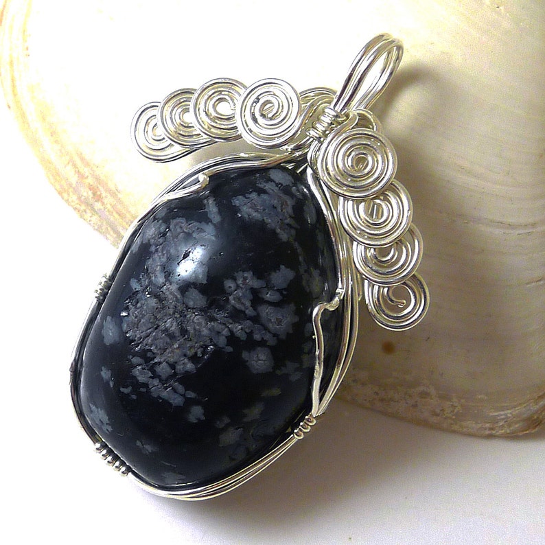 Snowflake Obsidian Tumbled Stone and Sterling Silver Pendant image 1