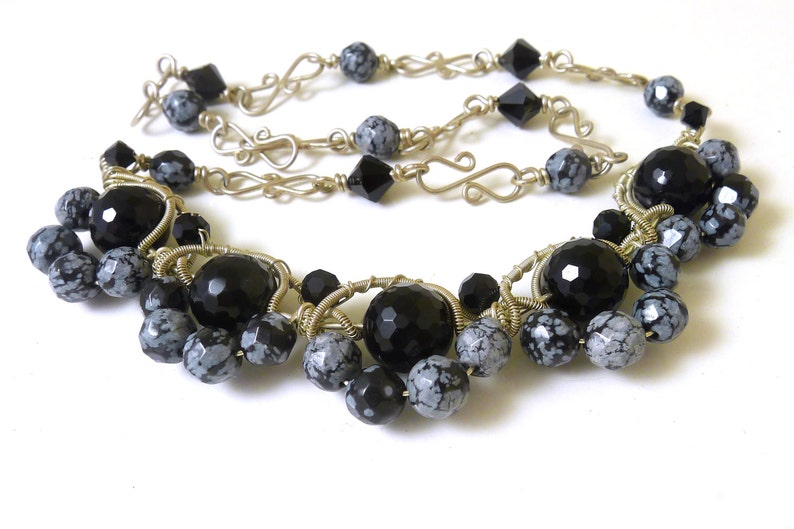 Onyx and Snowflake Obsidian Necklace Midnight Dreaming - Etsy