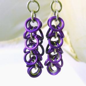 Sterling Silver and Purple Aluminium Shaggy Chainmaille Earrings image 3