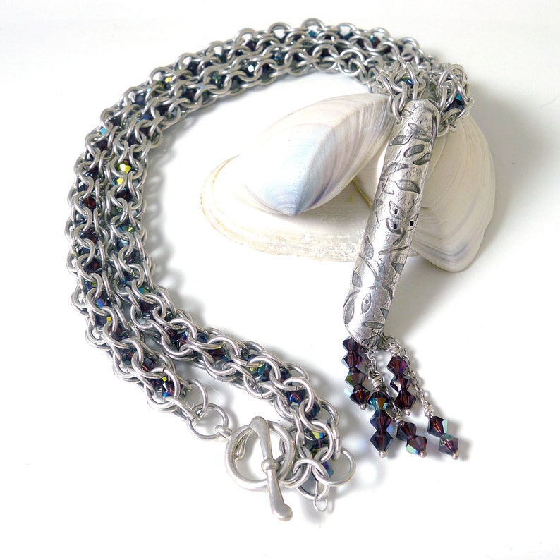 Burgundy Crystal and Chainmaille Necklace image 4