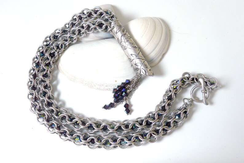 Burgundy Crystal and Chainmaille Necklace image 3
