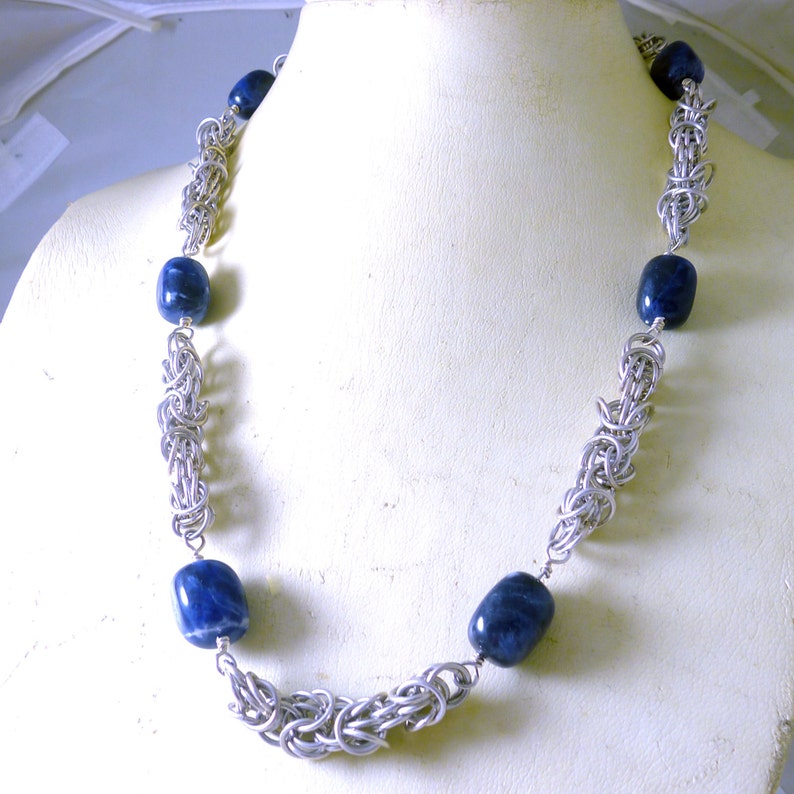 Trizantine Blues Sterling Silver Chainmaille Necklace Etsy