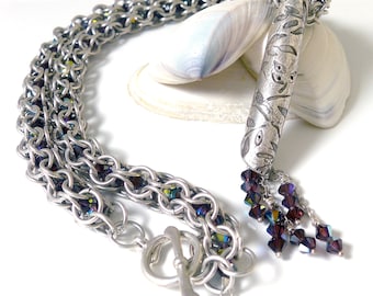 Burgundy Crystal and Chainmaille Necklace
