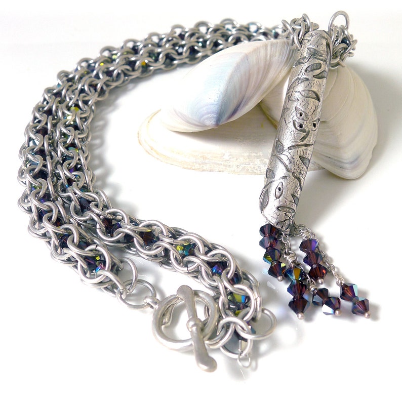 Burgundy Crystal and Chainmaille Necklace image 1