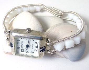 Sterling and White Crystal Wired Watch