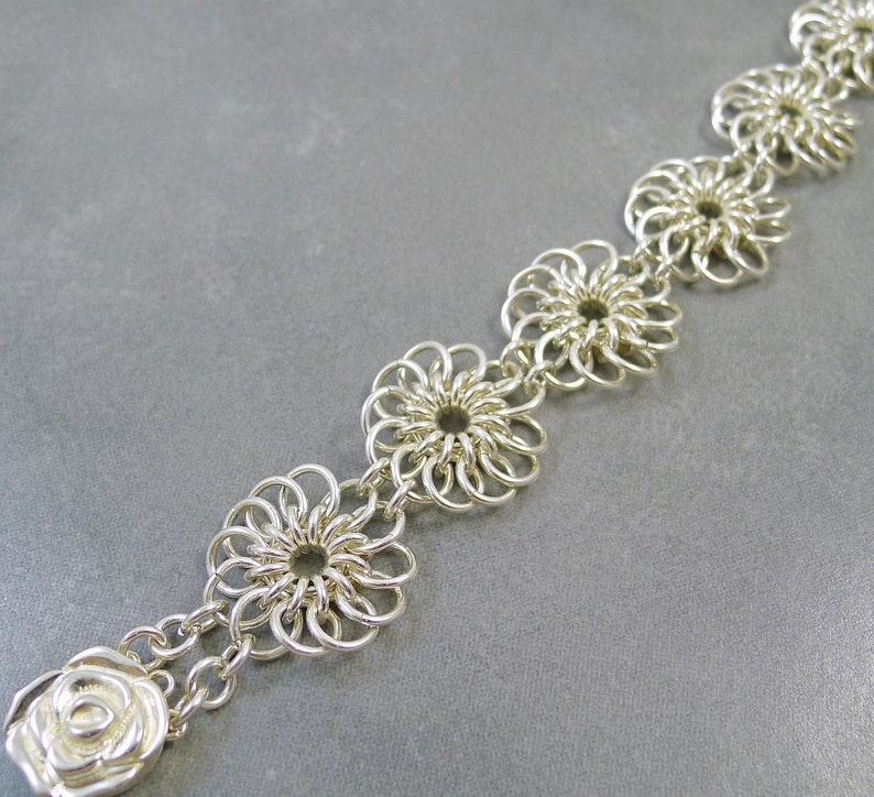 Sterling Silver Chrysanthemum Chainmaille Bracelet image 3