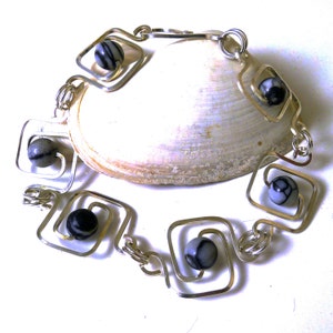 Picasso Jasper and Sterling Silver Geometric Squares Bracelet