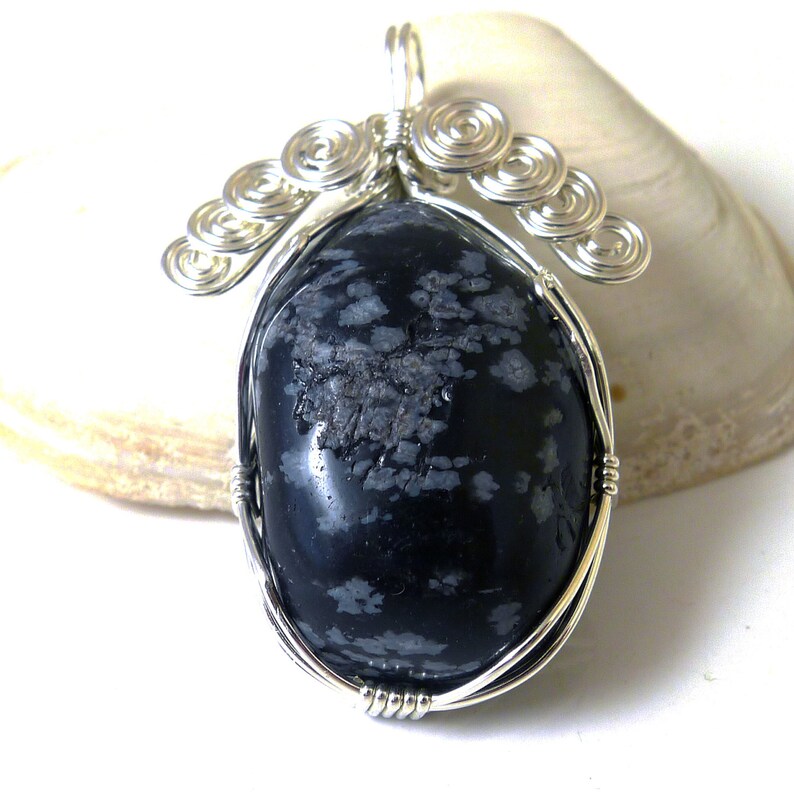 Snowflake Obsidian Tumbled Stone and Sterling Silver Pendant image 2