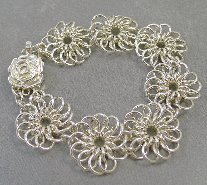 Sterling Silver Chrysanthemum Chainmaille Bracelet image 2