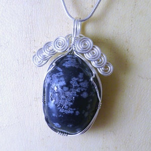 Snowflake Obsidian Tumbled Stone and Sterling Silver Pendant image 5