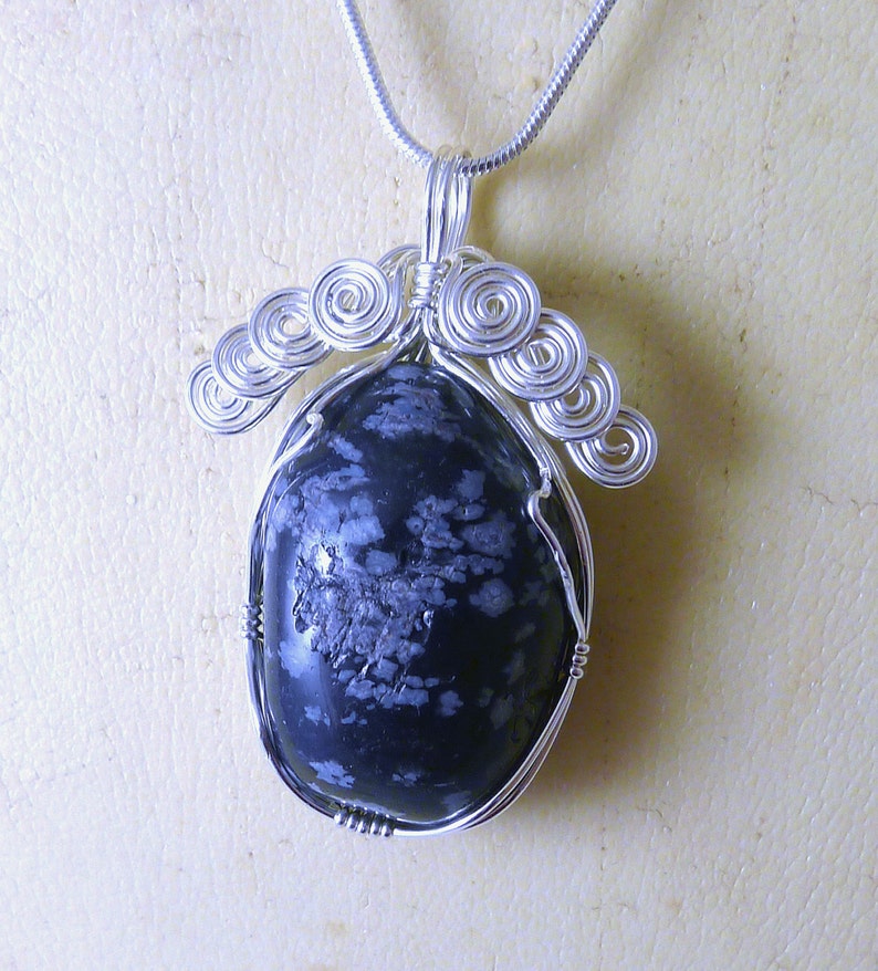 Snowflake Obsidian Tumbled Stone and Sterling Silver Pendant image 5