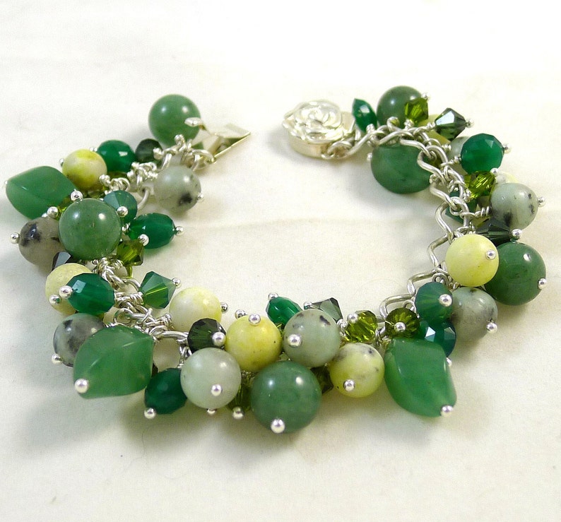Green Gemstone Charm Bracelet Etsy