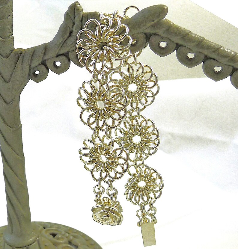 Sterling Silver Chrysanthemum Chainmaille Bracelet image 5